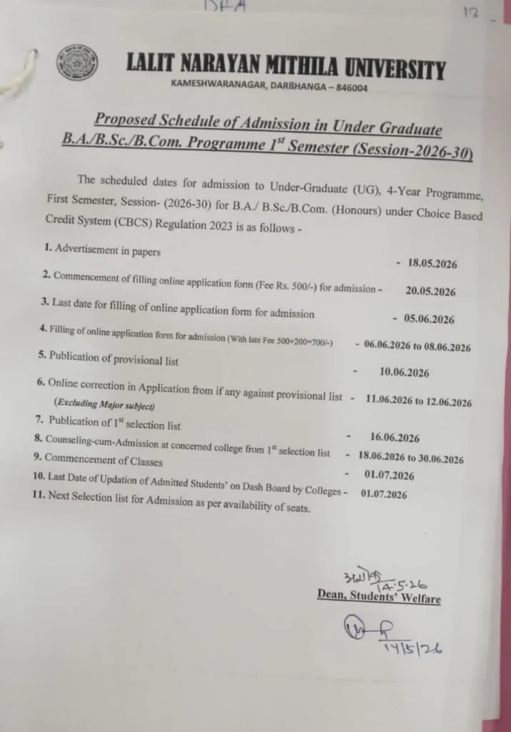 LNMU UG Admission 2026-30