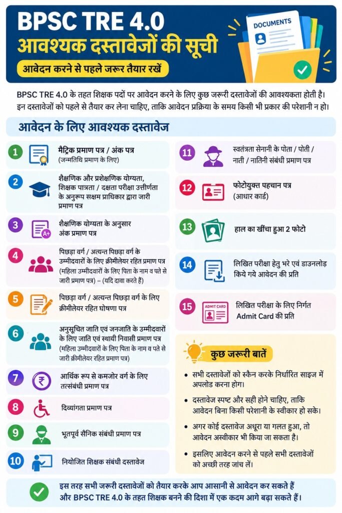 BPSC TRE 4.0 Online Form 2026 Require Document